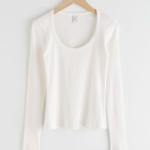 & Other Stories White Ribbed Long Sleeve Top